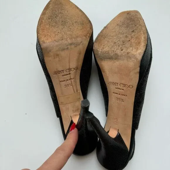 Jimmy Choo Black Nova Party Glitter Slingback Peep Toe Pump Holiday size 9 39.5